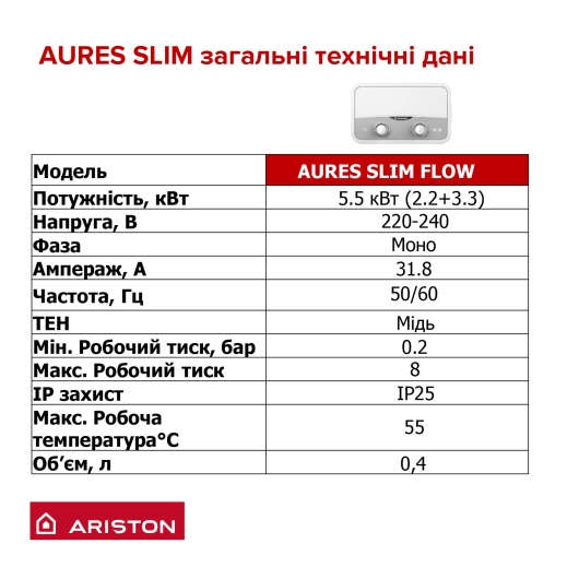Водонагреватель проточный ARISTON AURES SF 5.5K купить в САНН Одесса, изображение 3