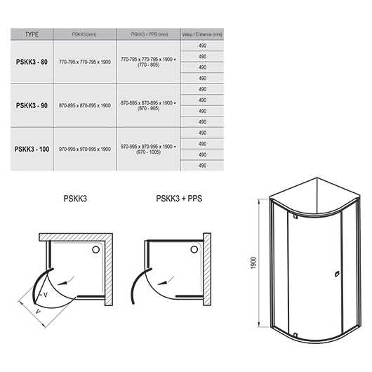 Душева кабина PSKK3- 100 Полір.алюм.TRANSPARENT купить в САНН Одесса