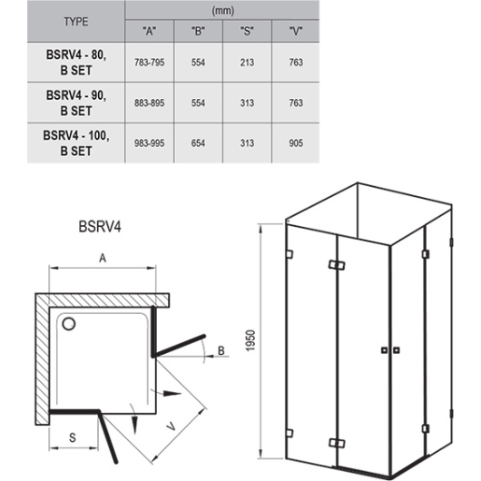Душева кабина BSRV4- 100 Хром TRANSPARENT купить в САНН Одесса