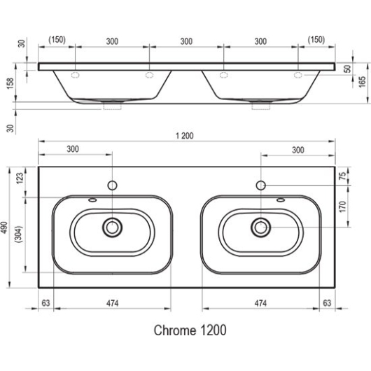 Умывальник CHROME 1200 подвійний Білий з отворами купить в САНН Одесса
