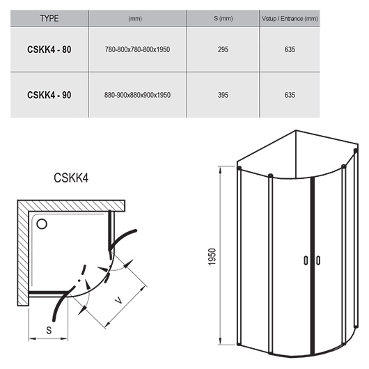 Душева кабина CSKK4- 80 Полір. алюм. TRANSPARENT купить в САНН Одесса