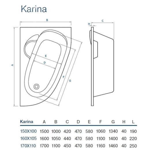 Ванна KARINA 150X100 P + сифон + ніжки купить в САНН Одесса, изображение 3