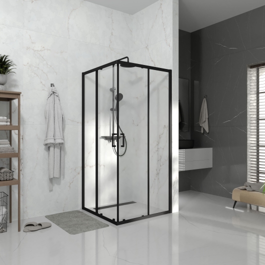 Душева кабина розсувна, квадратна Line CUBE 900*900мм, black matt, cкло 6мм прозоре купить в САНН Одесса, изображение 2