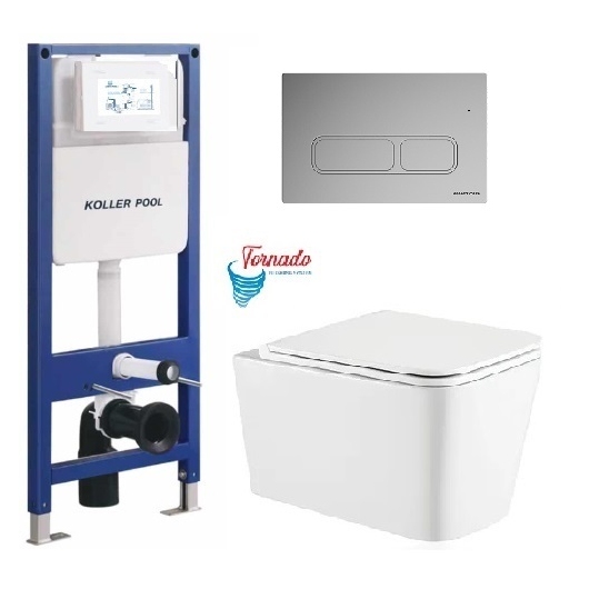 Инсталляция KollerPool AQUA LINE + EDGE Chrome панель смыва + подвесной унитаз KVADRO з сидінням Soft-close ( змив Tornado ) купить в САНН Одесса