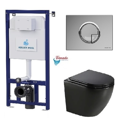 Инсталляция Koller Pool Dune 1200SL + Kvadro Arc Chrome панель смыва + подвесной унитаз ROUND Black matt з сидінням Soft-close (змив Торнадо) купить в САНН Одесса