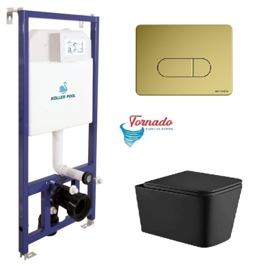 Инсталляция Koller Pool Dune 1200SL + Orion Cosmo Gold панель смыва + подвесной унитаз KVADRO Black matt з сидінням Soft-close (змив Торнадо) купить в САНН Одесса