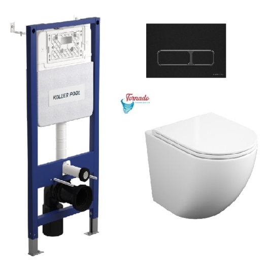 Инсталляция KollerPool AQUA LINE + EDGE Black панель смыва + подвесной унитаз ROUND з сидінням Soft-close ( змив Tornado 3,0 ) купить в САНН Одесса