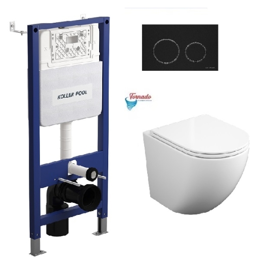 Инсталляция KollerPool AQUA LINE + TWIST Black панель смыва + подвесной унитаз ROUND з сидінням Soft-close ( змив Tornado ) купить в САНН Одесса