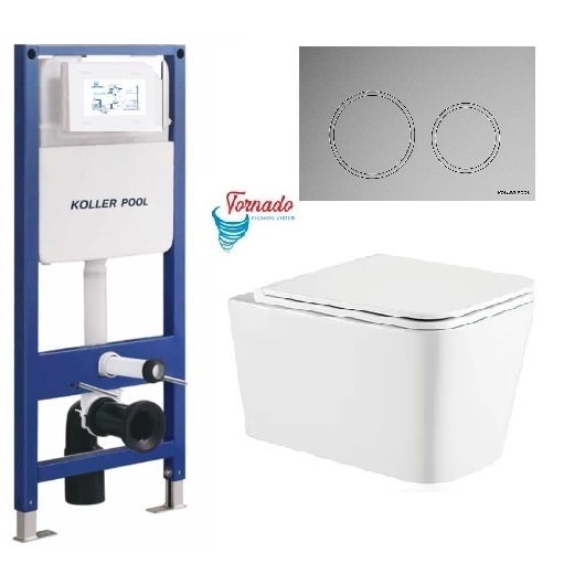 Инсталляция KollerPool AQUA LINE + TWIST Chrome панель смыва + подвесной унитаз KVADRO з сидінням Soft-close ( змив Tornado ) купить в САНН Одесса
