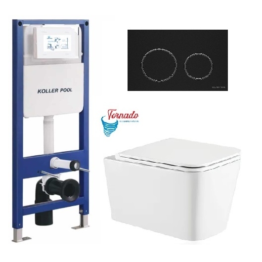 Инсталляция KollerPool AQUA LINE + TWIST Black панель смыва + подвесной унитаз KVADRO з сидінням Soft-close ( змив Tornado ) купить в САНН Одесса