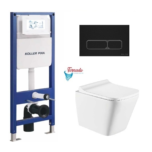 Инсталляция KollerPool AQUA LINE + EDGE Black панель смыва + подвесной унитаз TREND з сидінням Soft-close ( змив Tornado 3,0 ) купить в САНН Одесса