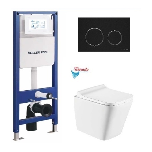Инсталляция KollerPool AQUA LINE + TWIST Black панель смыва + подвесной унитаз TREND з сидінням Soft-close ( змив Tornado ) купить в САНН Одесса