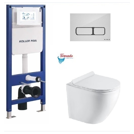 Инсталляция KollerPool AQUA LINE + EDGE White панель смыва + подвесной унитаз ROUND Smart з сидінням Soft-close ( змив Tornado 3,0 ) купить в САНН Одесса