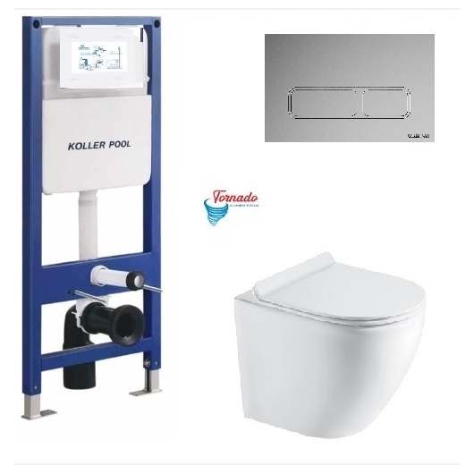 Инсталляция KollerPool AQUA LINE + EDGE Chrome панель смыва + подвесной унитаз ROUND Smart з сидінням Soft-close ( змив Tornado 3,0 ) купить в САНН Одесса