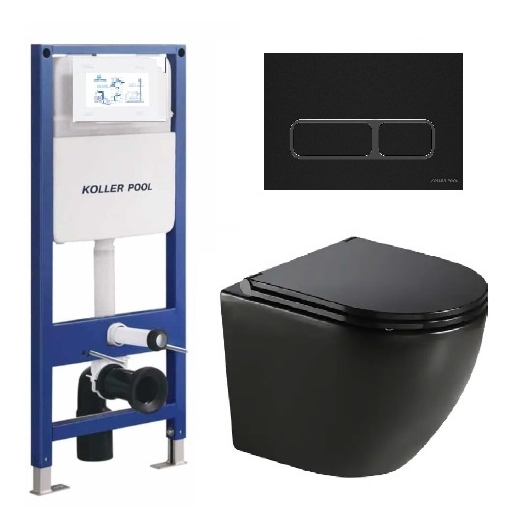 Инсталляция KollerPool AQUA LINE + EDGE Black панель смыва + подвесной унитаз ROUND Black matt з сидінням Soft-close ( змив Tornado ) купить в САНН Одесса