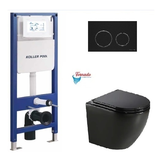 Инсталляция KollerPool AQUA LINE + TWIST Black панель смыва + подвесной унитаз ROUND Black matt з сидінням Soft-close ( змив Tornado ) купить в САНН Одесса