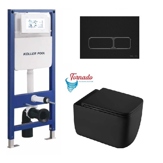 Инсталляция KollerPool AQUA LINE + EDGE Black панель смыва + подвесной унитаз KVADRO START Black matt з сидінням Soft-close ( змив Tornado ) купить в САНН Одесса