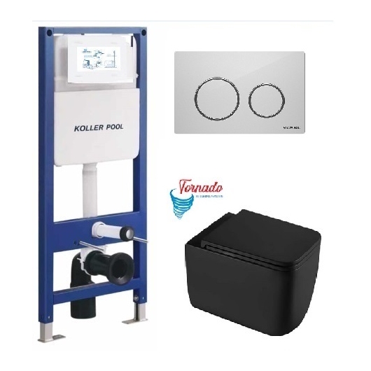 Инсталляция KollerPool AQUA LINE + TWIST White панель смыва + подвесной унитаз KVADRO START Black matt з сидінням Soft-close ( змив Tornado ) купить в САНН Одесса