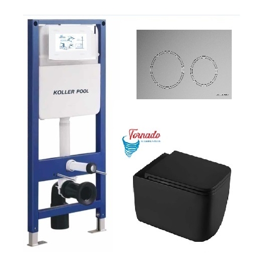 Инсталляция KollerPool AQUA LINE + TWIST Chrome панель смыва + подвесной унитаз KVADRO START Black matt з сидінням Soft-close ( змив Tornado ) купить в САНН Одесса
