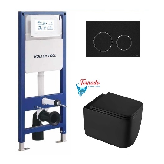 Инсталляция KollerPool AQUA LINE + TWIST Black панель смыва + подвесной унитаз KVADRO START Black matt з сидінням Soft-close ( змив Tornado ) купить в САНН Одесса