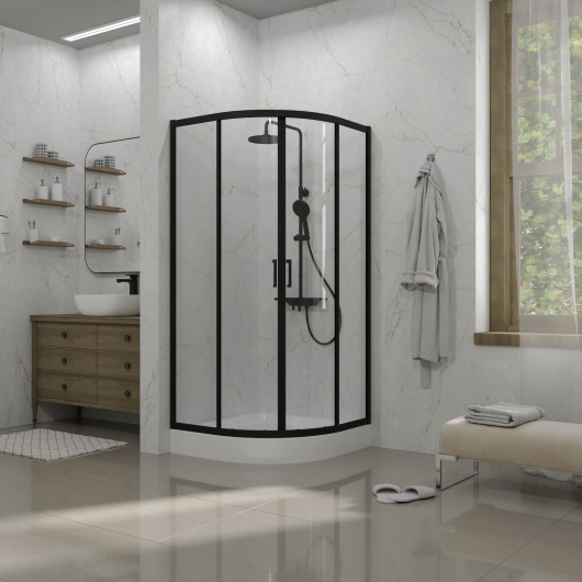 Душева кабина розсувна, полукругла Dakota 900*900*1850мм, black matt, cкло 5мм, clear купить в САНН Одесса, изображение 2