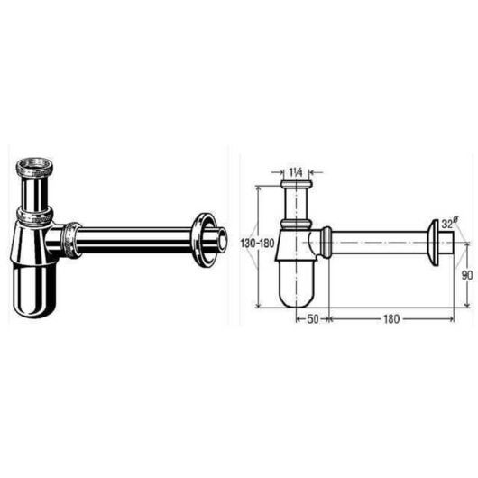 Сифон для раковины VIEGA 1 1/4″ х1 1/4″ метал. хром бутыл. б/г 100674, изображение 2
