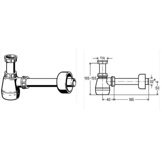 Сифон для біде VIEGA 1 1/4″х1 1/4″ пластик бутыл. б/г 120337, изображение 3