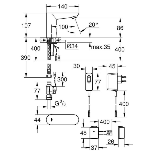 Змішувач для умивальника сенсорний (з Bluetooth) Grohe Euroeco Cosmopolitan E (36409000), изображение 2