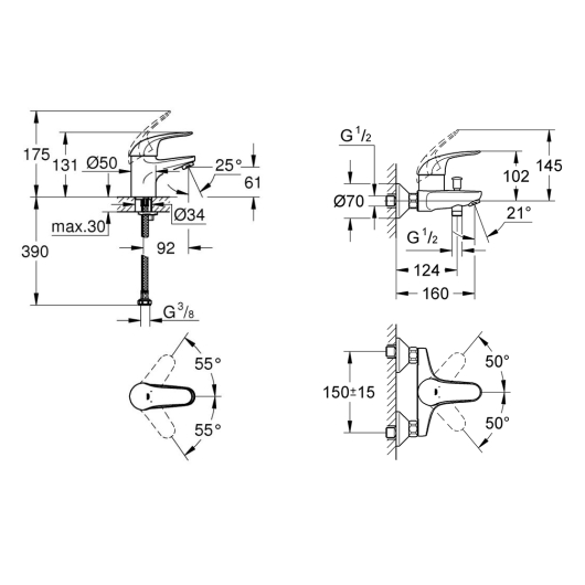 Комплект змішувачів для ванної кімнати Grohe Euroeco N (124428), изображение 4