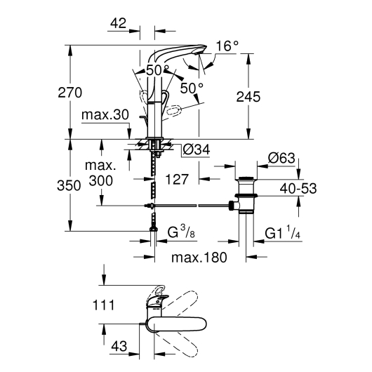 Змішувач для раковини L-розміру Grohe Eurostyle (23569003), изображение 7