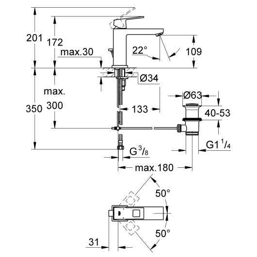 Змішувач для раковини M-розміру Grohe Eurocube (23445000), изображение 10
