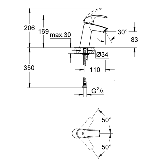 Змішувач для раковини M-розміру Grohe Eurosmart (23324001), изображение 4