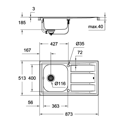 Мийка для кухні із нержавіючої сталі Grohe K400+ (31568SD0), изображение 4