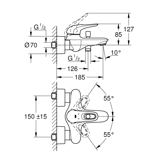 Змішувач для ванни Grohe Eurostyle (33591003), изображение 2