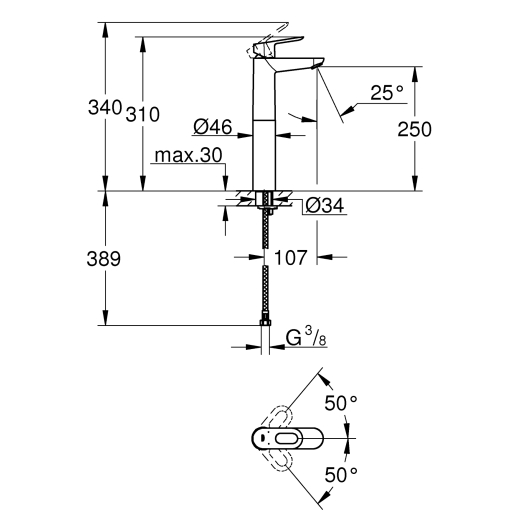 Змішувач на стільницю для раковини XL-розміру Grohe BauLoop (23764000), изображение 2