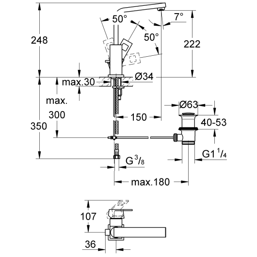 Змішувач для раковини L-розміру Grohe Eurocube (2313500E), изображение 2