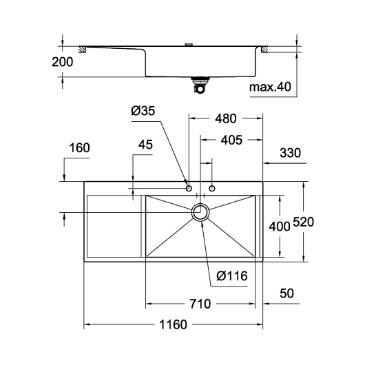 Мийка кухонна Grohe EX Sink K1000 (подвійне крило зліва) (31582SD0), изображение 3