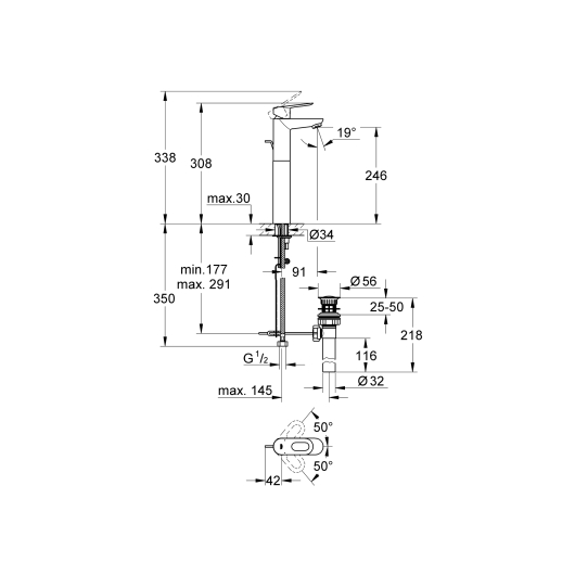 Змішувач на стільницю для раковини XL-розміру Grohe BauLoop (32856000), изображение 2