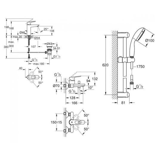 Набір змішувачів для ванни M-Size Grohe BauLoop (123215M), изображение 2