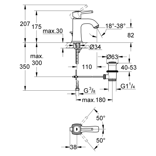 Змішувач для раковини M-розміру Grohe Grandera (23303000), изображение 7