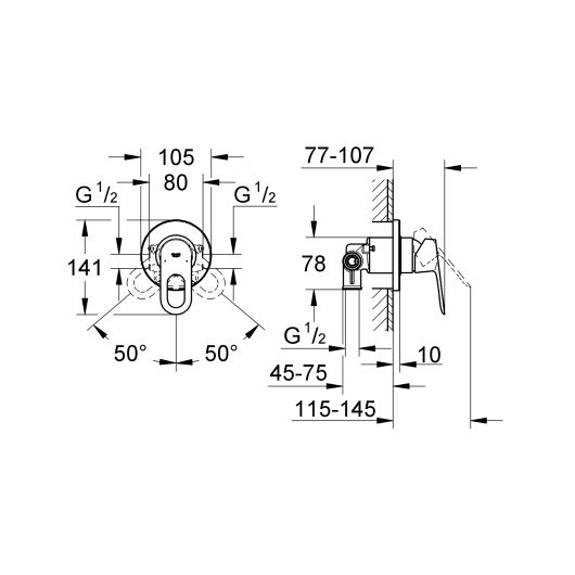 Змішувач прихованого монтажу для 1 споживача Grohe BauLoop (29042000), изображение 2