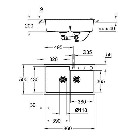 Композитна мийка для кухні Grohe K500 (31649AP0), изображение 2