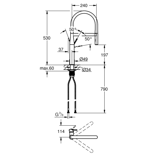 Змішувач для кухні з гнучким виливом Grohe Essence New (30294000), изображение 4
