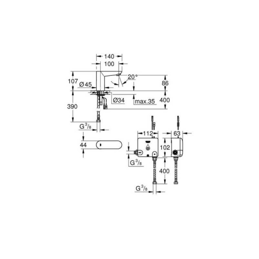 Змішувач безконтактний для умивальника, 6V Grohe Euroeco Cosmopolitan E (36384000), изображение 2