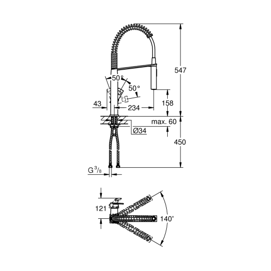 Змішувач для кухні з гнучким виливом Grohe Eurocube (31395DC0), изображение 5