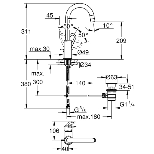 Змішувач для раковини L-розміру Grohe BauLoop (23763000), изображение 2