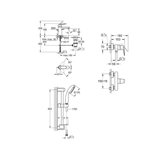 Набір змішувачів для душу S-size Grohe EX Eurosmart Cosmopolitan (126114M), зображення 2