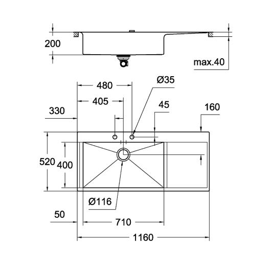 Мийка кухонна Grohe EX Sink K1000 (подвійне крило зліва) (31581SD0), изображение 4