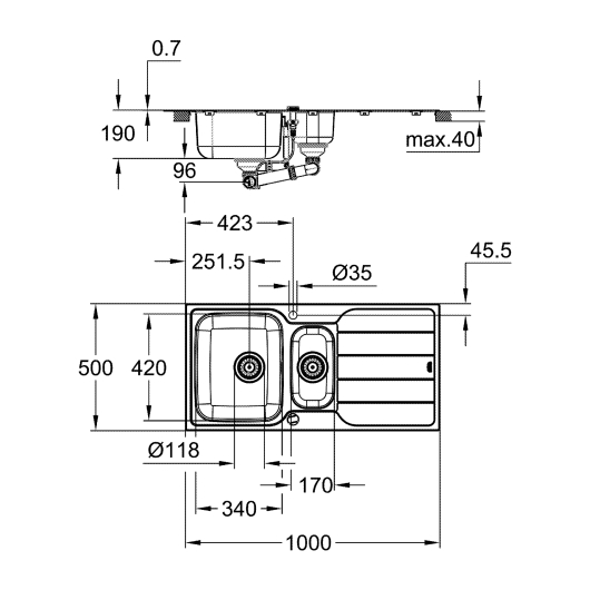 Мийка для кухні із нержавіючої сталі Grohe K500 (31572SD1), изображение 4