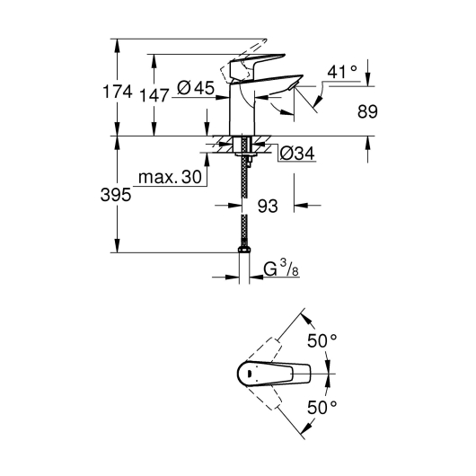 Одноважільний змішувач для раковини без донного клапана S-Size Grohe BauEdge New (23330001), изображение 2